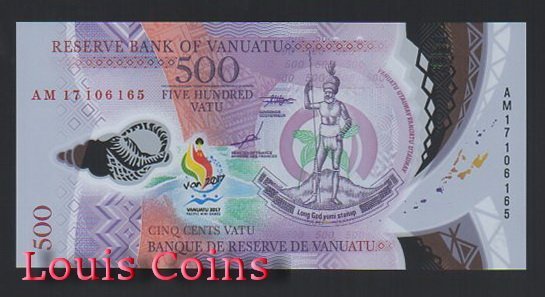 B586-VANUATU--2017萬那杜紀念塑膠鈔票500 Vatu(BO)