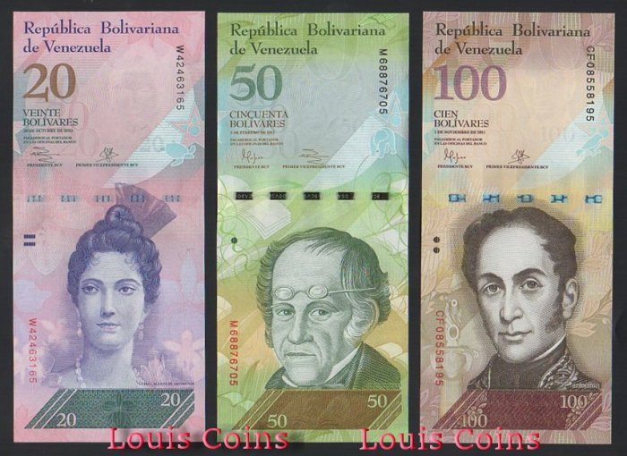 587-1 B587-VENEZUELA--委內瑞拉紙幣三套(共21張)(O)