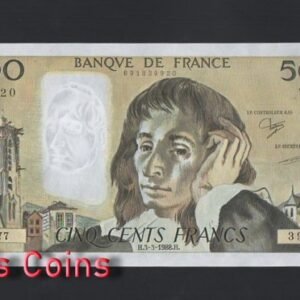 B593-FRANCE-1968-1993法國紙幣,500 Francs(B)