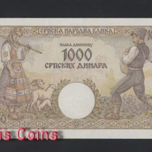 B596-SERBIA-1942塞比瑞亞紙幣,1000 Srpskih Dinara(BO)