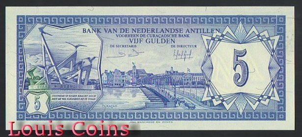 607-2 B607-NETHERLANDS ANTILLES--1984荷屬安地列斯紙幣5 Gulde(B)