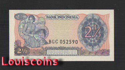 615-2 B615-INDONESIA-1968印尼紙幣,2½ Rupiah(1134)