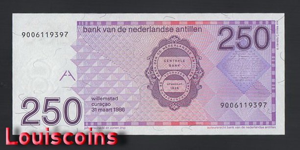 B619-NETHERLANDS ANTILLES-1986荷屬安地列斯紙幣250(HB)