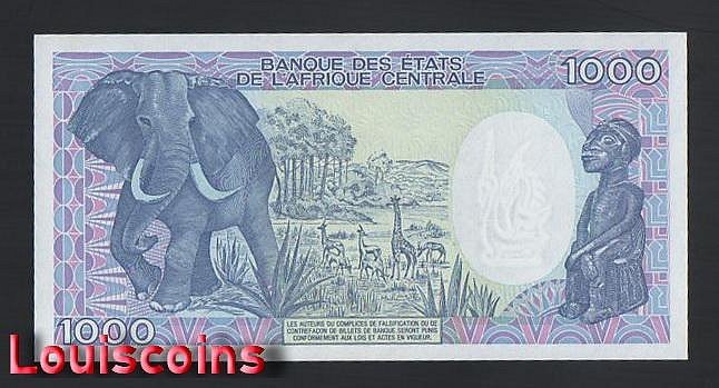 621-2 B621-CAMEROON-1986-92喀麥隆紙幣,1.000 Francs(B)