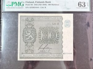 639-1 B639-FINLAND-1945芬蘭鈔票-100 Markkaa(O)