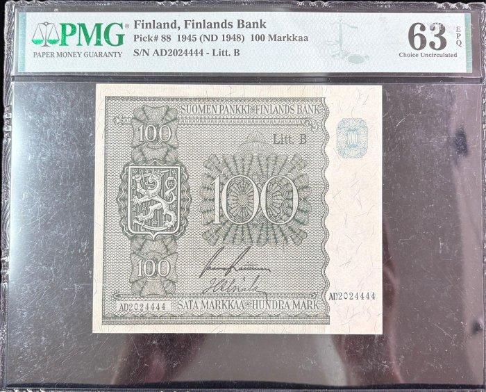 B639-FINLAND-1945芬蘭鈔票-100 Markkaa(O)