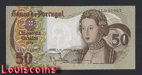 642-1 B642-PORTUGAL-1968 & 1980葡萄牙紙鈔.50 Escudos(BO)