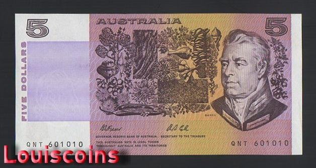 649-1 B649-Australia-1974-91澳洲鈔票-5 Dollars(AO)