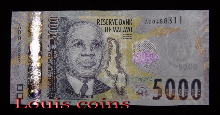 651-1 B651-MALAWI-2021馬拉威紙幣5000 Kwacha(B)