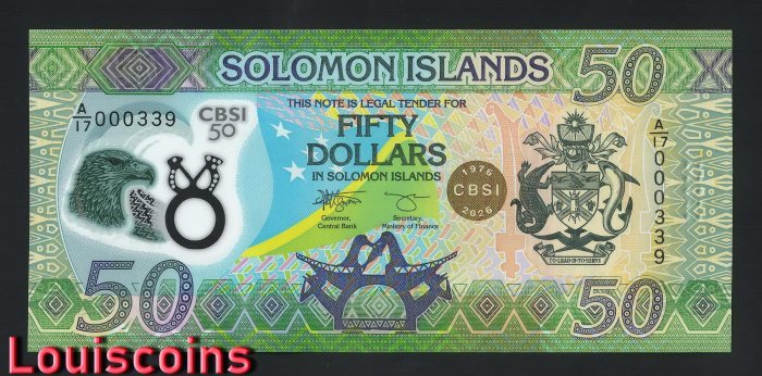 B652-SOLOMON ISLANDS-2026所羅門群島塑膠紀念紙幣-50 Dollars(338)