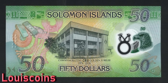 B652-SOLOMON ISLANDS-2026所羅門群島塑膠紀念紙幣-50 Dollars(338)