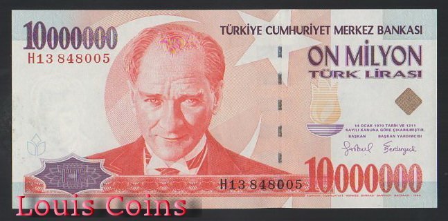 654-1 B654-TURKEY --1999土耳其紙幣10.000.000 Tk Lirası(O)