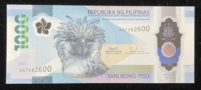669-1 B669-PHILIPPINES-2022菲律賓紙幣AA版,1000 Piso(84)