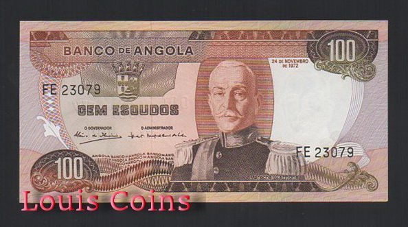 B675-ANGOLA--1972安哥拉紙幣100 Escudos(B)