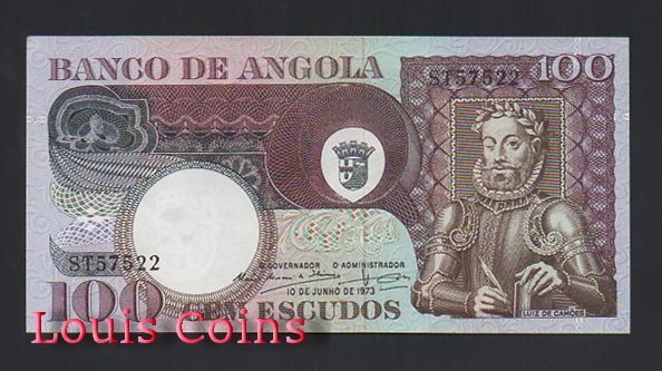 B676-ANGOLA--1973安哥拉紙幣100 Escudos(BO)