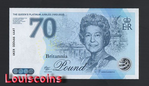 B677-GREAT BRITAIN-2022英國塑膠Fantasy Note-70周年紀念(AO)