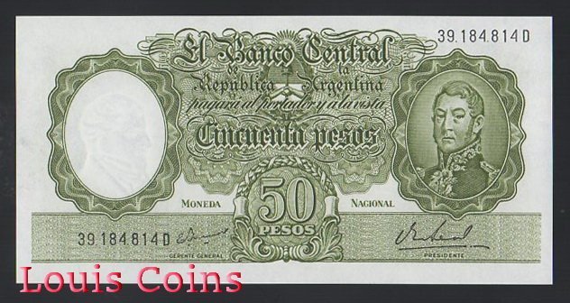 B679-ARGENTINA--1968-1969阿根廷紙幣50 Pesos(B)