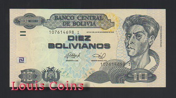 697-1 B697-BOLIVIA--1986玻利維亞紙幣10 Bolivianos(B)