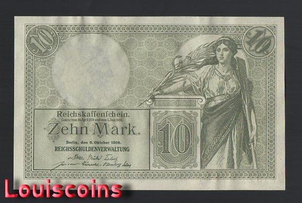 705-1 B705-GERMANY-Reichsschuldenverwaltung -1906德國鈔票-10 mark(B)