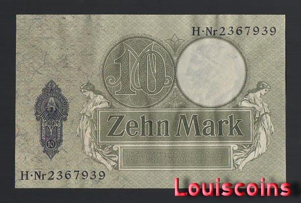 705-2 B705-GERMANY-Reichsschuldenverwaltung -1906德國鈔票-10 mark(B)