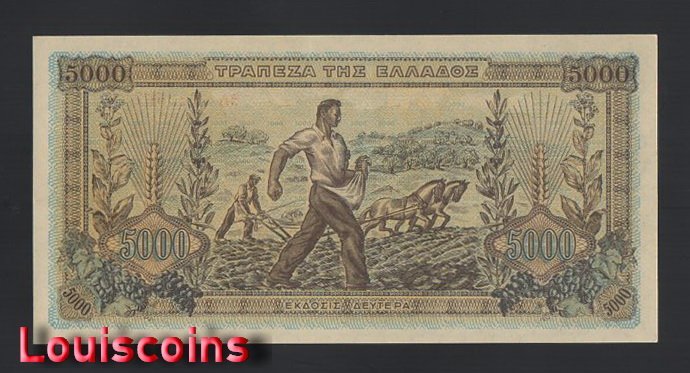 706-2 B706-GREECE-1942希臘鈔票-5000 Drachmai(B)