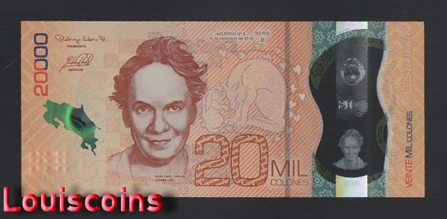 B708-COSTA RICA-2018哥斯大黎加塑膠紙鈔.20000 COLONES(BO)