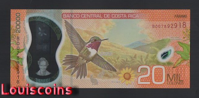 B708-COSTA RICA-2018哥斯大黎加塑膠紙鈔.20000 COLONES(BO)