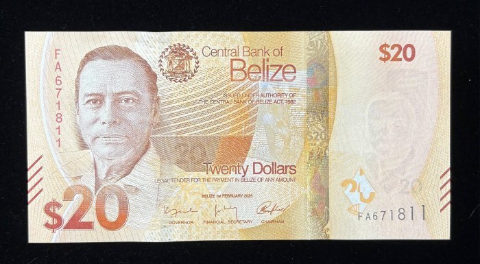 B713-BELIZE-2025貝里斯(伯利茲)紙幣 20 Dollars(B)