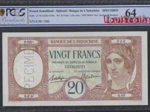721-1 B721-DJIBOUTI / French Somaliland-1928-38吉布地 / 法屬索馬里蘭紙幣20 Francs(O)