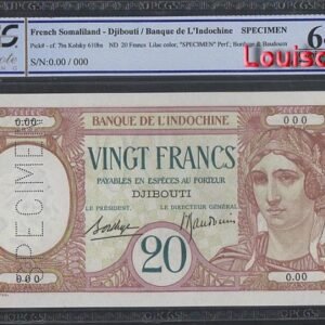 B721-DJIBOUTI / French Somaliland-1928-38吉布地 / 法屬索馬里蘭紙幣20 Francs(O)