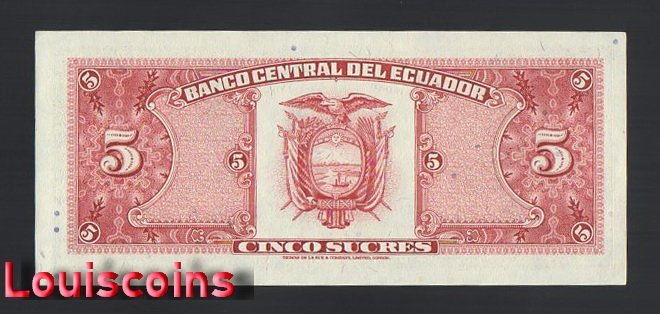 736-2 B736-ECUADOR-1988厄瓜多紙幣-5 Sucres(B)