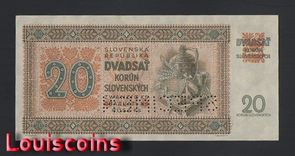 740-2 B740-SLOVAKIA-1942斯洛伐克紙幣20 Korun(O)