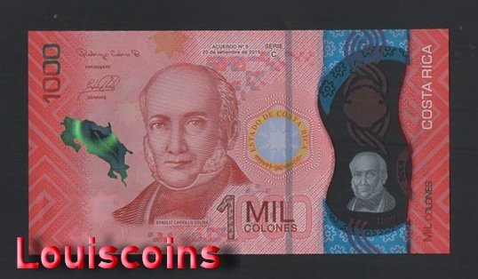 743-1 B743-COSTA RICA-2019哥斯大黎加塑膠鈔.1000 COLONES(1430)