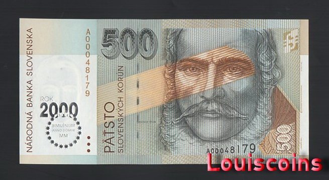 755-1 B755-SLOVAKIA-2000斯洛伐克紀念紙鈔.500 koruna(B)