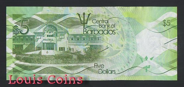 758-2 B758-BARBADOS--2013巴貝多紙幣5 Dollars(696)