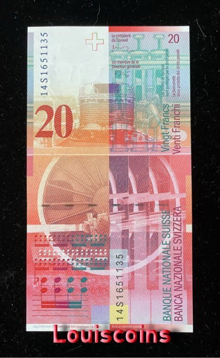 767-2 B767-SWITZERLAND-2012-14瑞士紙幣-20 Franken(1245)