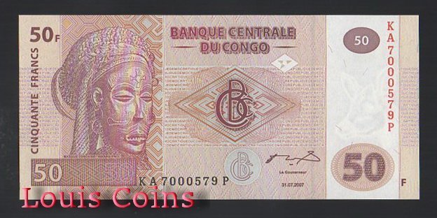 B771-CONGO Democratic Repub--2007剛果紙幣50 Francs(B)