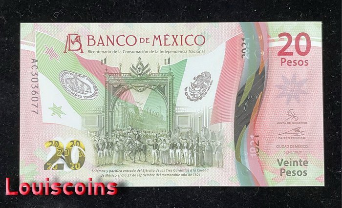 B775-MEXICO-2021墨西哥塑膠紀念鈔票-20 Pesos(105)
