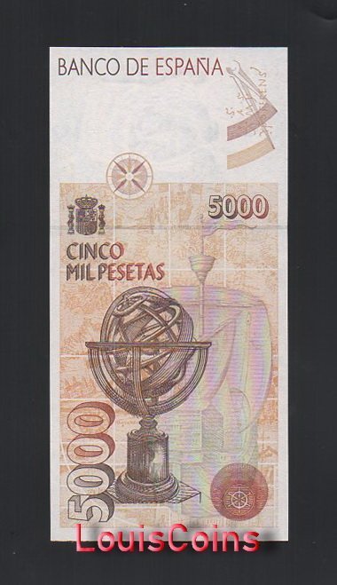 B782-SPAIN-1992西班牙紙幣,5000 Pesetas(B)