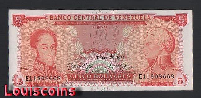 B794-VENEZUELA-1968-74委內瑞拉紙幣,5 Bolívares（181）
