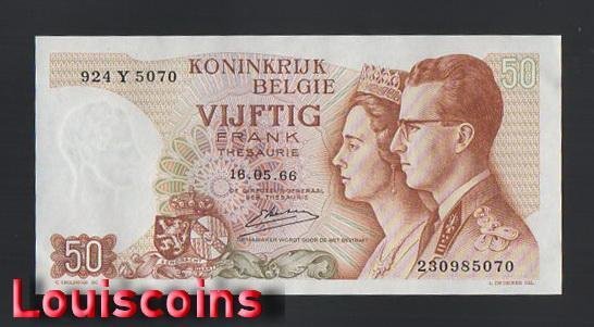 799-1 B799-BELGIUM-1966比利時紙幣,50 Francs(B)