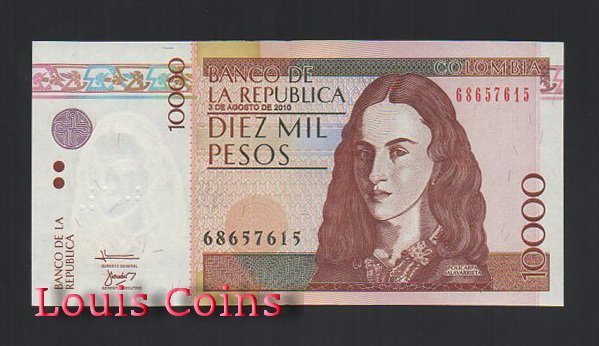 804-1 B804-COLOMBIA-2001-2014哥倫比亞紙幣 10.000 Pesos(B)