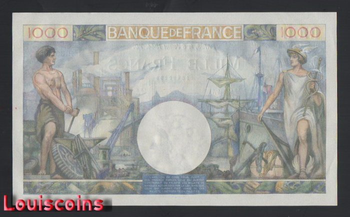 811-2 B811-FRANCE-1940-1944法國紙幣,1000 Francs(O)