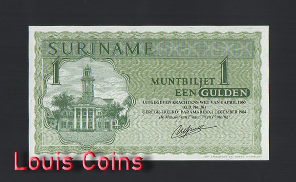 B825-SURINAME-1961-1986蘇利南紙幣1 Gulden(O)