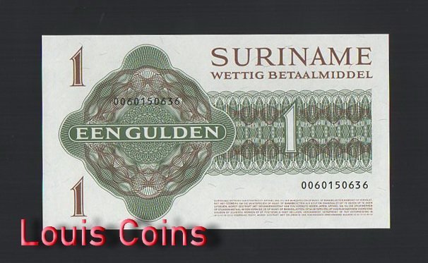 825-2 B825-SURINAME-1961-1986蘇利南紙幣1 Gulden(O)