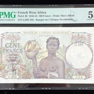 827-1 B827-FRENCH WEST AFRICA-1945法屬西非紙幣-100 Francs(PMG58)(O)