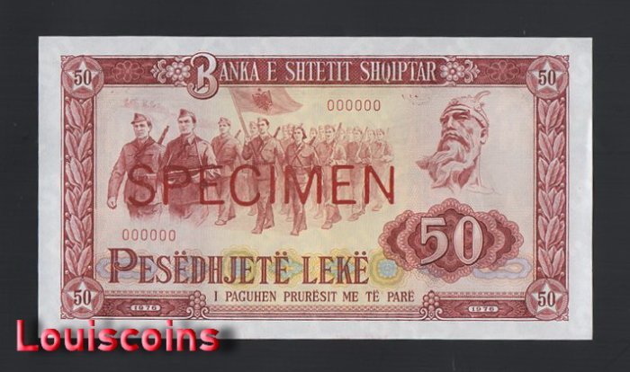 836-1 B836-ALBANIA-1976阿爾巴尼亞鈔票.50 Lekл 樣鈔(O)
