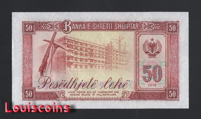 836-2 B836-ALBANIA-1976阿爾巴尼亞鈔票.50 Lekл 樣鈔(O)