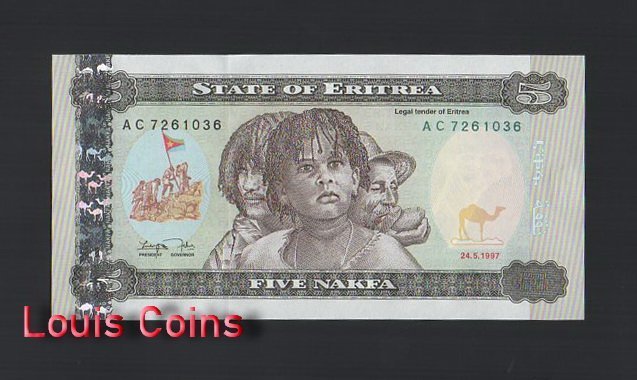 B847-ERITREA-1997厄利垂亞紙幣,5 Nakfa（245）