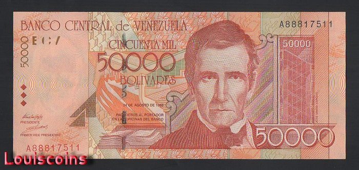 B855-VENEZUELA-1998委內瑞拉紙幣-50.000 Bolívares(B)